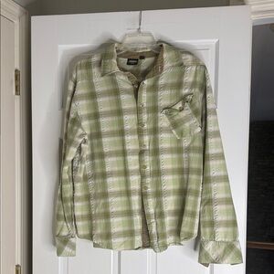 Kavu Green and White Plaid Button-Down Shirt. Large